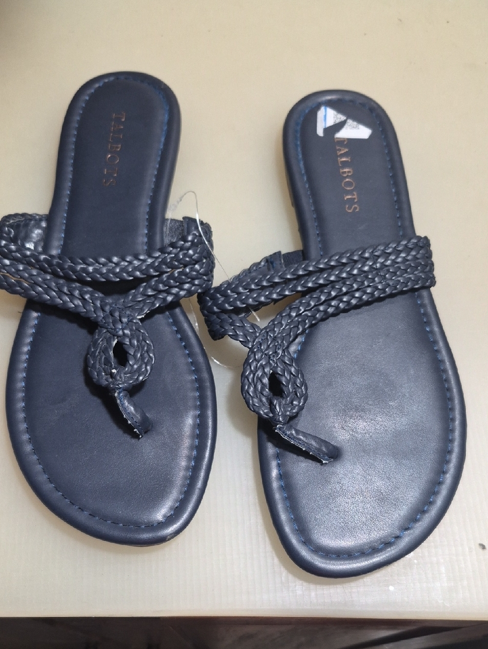 Talbots Navy Braided Leather Slide Sandals - Women's